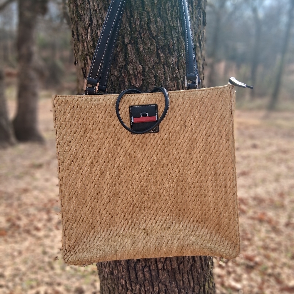 Elegant Tan Woven Tote Bag